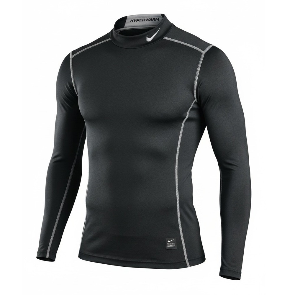 Nike Pro Combat Hyperwarm Dri-Fit Mock Neck Compression Shirt Mens Small Black